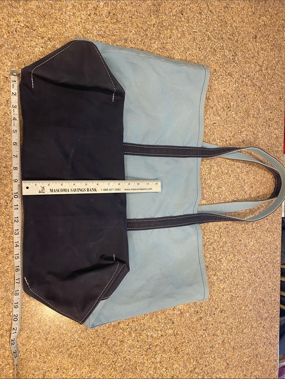 L.L.Bean BOAT AND TOTE Extra Large 0AVH3 Dark Blue Light Blue Red Pocket - Picture 17 of 17